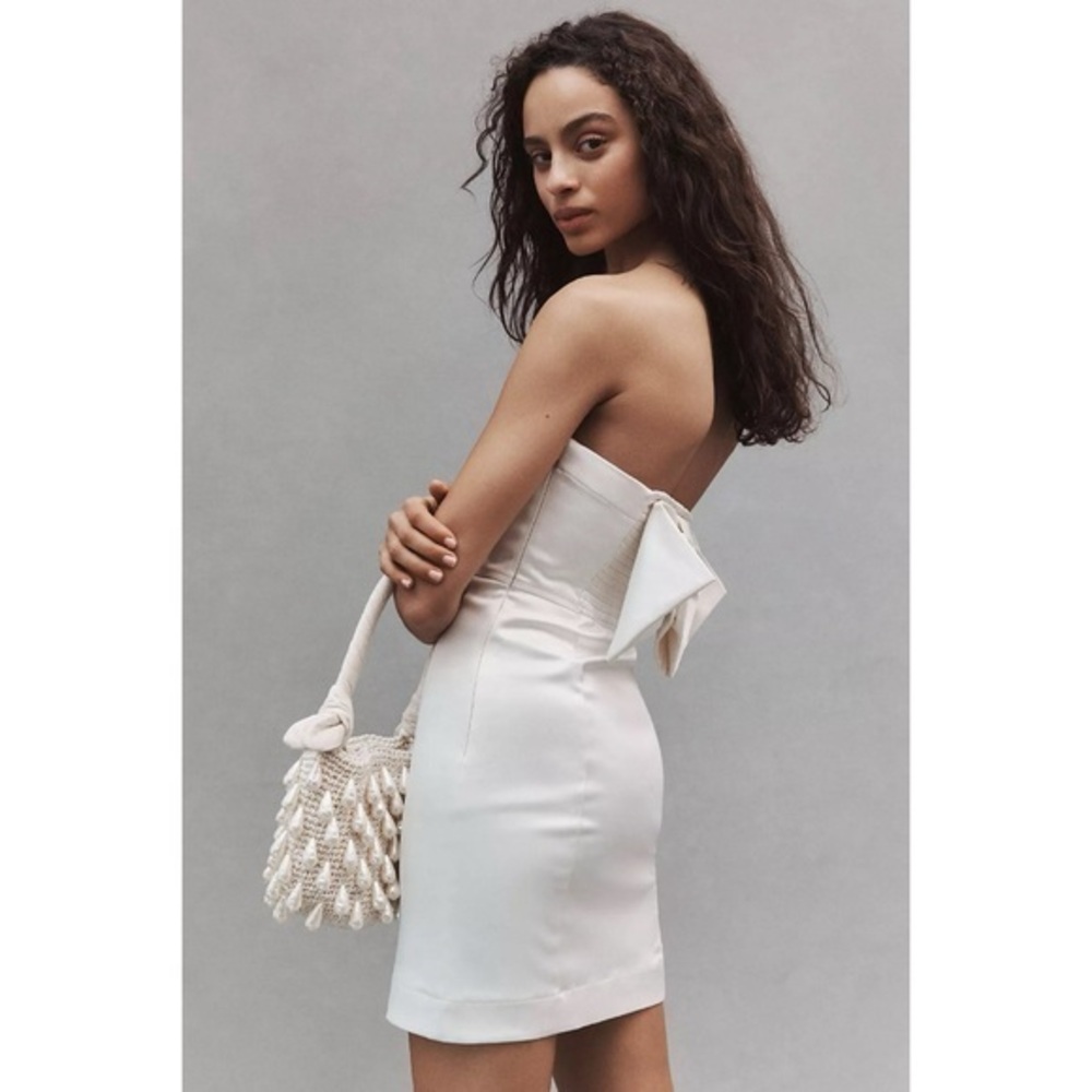 BHLDN Jocelyn Strapless Back-Bow Satin Mini Dress